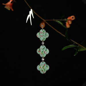 Hand-Painted Long Qipao Style Plum Blossom Earrings Hanfu Jewelry Original Design Alloy Silver Gold Finish Floral Pattern for Women