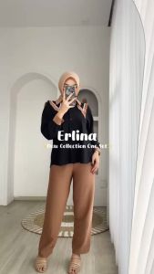 Erlina One Set (Shirt + Celana) Setelan Wanita Basic Remaja Modern Kekinian Matt Polo Linen Premium OOTD Casual Daily Fashion Terlaris