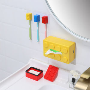8Pcs Building Block Toothbrush Holder Bathroom Dustproof and Waterproof Toothbrush Storage Rack Without Punching Wall-mounted Toothbrush Storage Rack