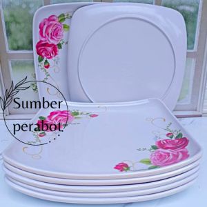 PROMO 1pcs / 3pcs / 6pcs PIRING MELAMINE (SNI) TEPLEK PERSEGI TEBAL TERBARU MURAH DIAMETER 24CM Piring Melamin AWR STORE - PROMO 6PCS PIRING TEPLEK PERSEGI MELAMIN 10 INC ASLI KELUARAN SINGA SINGI MOTIF KEMBANG