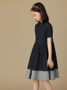 Hacikis Kids Cotton Denim Summer Dress Casual Loose Fit Parent-Child Skirt Splice Washable Short Sleeve Girls Dress