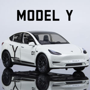 【RUM】1:24 Scale Tesla Model Y Alloy Car Model Light & Sound Effect Diecast Car Toys for Boys Birthday Gift Kids Toys Car Collection