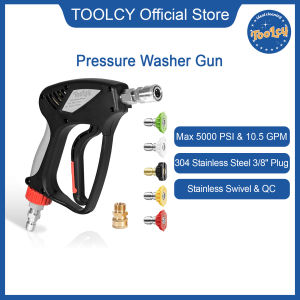 TOOLCY Pressure Washer Short Gun with Stainless Swivel & QC 304 Stainless Steel 3/8" Plug & 1/4" Quick Connect Commercial Grade Max 5000 PSI / 10.5 GPM Premium Power Washer Gun for Car Detailing