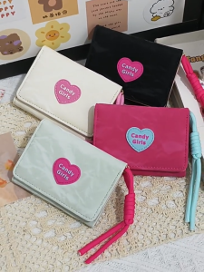 MOUSSON กระเป๋าสตางค์เชือกเส้นเล็ก ~ กระเป๋าสตางค์ผู้หญิงสไตล์เกาหลี INS Love Candy กระเป๋าสตางค์ผู้หญิงแบบสั้นเรียบง่ายขายส่งลด30% สำหรับนักเรียน
