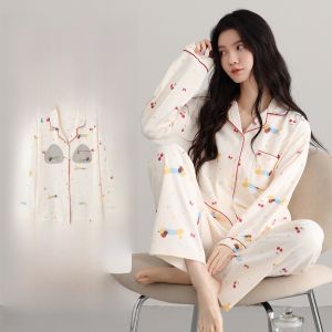 MiiOW | ชุดนอนผู้หญิงแขนยาวผ้าฝ้ายแท้ MiiOW 2025 ฤดูใบไม้ร่วง ชุดอยู่บ้าน ชุดนอน ชุดเสื้อคลุมคาร์ดิแกน ชุดนอนผู้หญิง ชุดนอนผู้หญิง