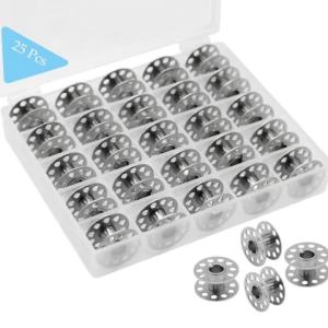 25pcs/Box Metal Spool Box Necessary Spool For Household Sewing Machine Visible Mesh Storage Boxes DIY Sewing Tool Parts