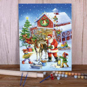 Christmas Tree Picture For Coloring By Numbers On Canvas Children Acrylic Paint Wall Art Painting Home Decor Santa Claus Pintur