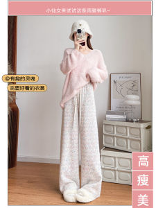 Quần Ống Rộng Dệt Kim Cạp Cao Cho Nữ Mùa Thu Đông Phong Cách Mới Quần Dài Ống Đứng Rộng Rãi Thoải Mái