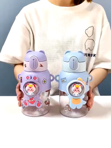 Kids Water Bottle Bpa Free with Straw Direct Drink Strap Botol Air Kanak Cartoon Sippy Cup Air Kanak