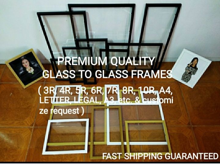 GLASS TO GLASS PICTURE FRAME (8R, A4, A3, A2, Letter, Legal, long