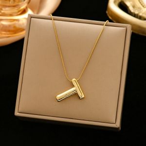 A-Z Alphabet Gold Plated Pendant Necklace Puffy Bubble Stainless Steel Initial Letter Necklace for Women