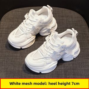 Womens Dad Shoes with Hidden Heel Heightening Leather Sporty Casual Low Top Deep Mouth round Toe Glue Welding Process