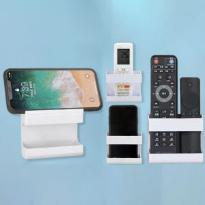 Wall Mount Phone Holder White Punch Free Wall Mobile Phones Charging Stand Lazy Sticky Remote Control Storage Box