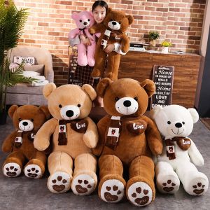 JOJO CASTLE  Giant Teddy Bear Human Size With Scarf 4 Colors 5ft Stuffed Toys Bear Plush Toys Pink Brown White Teddy Bear Doll 80/100/120/140/160/180cm Lovers Teddy Bear for Girls 5ft Popular Birthday Gifts Valentines Gift for Girlfriend Boyfriend
