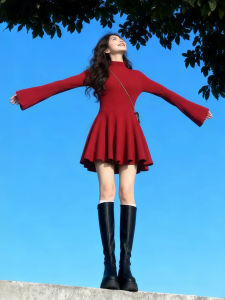SUHUIQIAN | Red Winter Knit Dress