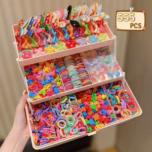 555pcs Girls Hair Accessories Set Colorful Butterfly Fashion Hair Clips Ties Elastic Bands for Daily Ponytail Fixation