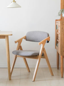 Solid Wood Dining Chair Home Foldable Chair Simple Dormitory Chairs Foldable and Portable Backrest Office Chair Stool Recliner Chair