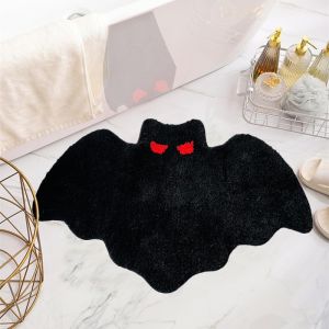 VIKAMA Gothic Black Bat Shaped Non Slip Bath Rug Water Absorbent Halloween Indoor Bathroom Entrance Decor Mat