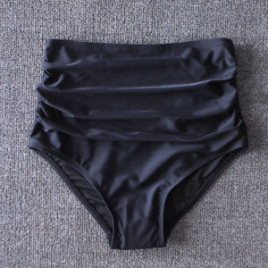 กางเกงว่ายน้ําสีดําเอวสูงสําหรับผู้หญิงที่มีการควบคุมท้องและตัดรูปสามเหลี่ยมขนาดใหญ่ชุดว่ายน้ําคนเดียว