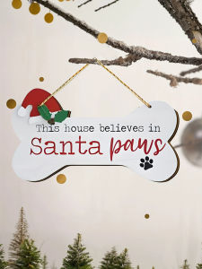 Christmas Sign Pet Santa Dog Bone Christmas Sign Wooden Holiday Sign Dog Decor Sign Wooden Farmhouse Wall Hanging for Porch
