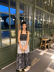 French Style Off-Shoulder Long Dress Womens Summer New Fashion Belted Waist Cinched Backless Gown Teal Color Floral Pattern