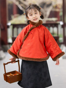 Thickened Winter Coat for Girls Toddler Kids Chinese Style New Year Visit Clothes Red Cotton Traditional Tang Suit Childrens Wear