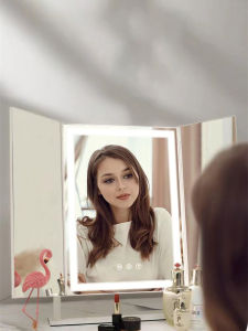กระจกแต่งหน้าแบบพับได้พร้อมไฟ LED สำหรับใช้ในบ้าน กระจกแต่งหน้าแบบพกพา กระจกสำหรับใช้ในห้องนอน ห้องนั่งเล่น ห้องแต่งหน้า หอพักนักเรียน
