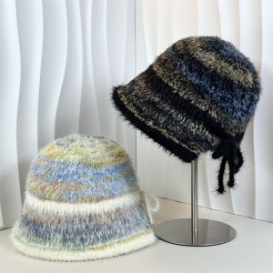 Sweet Stylish Furry Autumn Winter Fisherman Hat for Women Warm round Top Large Brim Shopping Street Style Korean Version