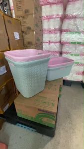 ตะกร้าผ้าพลาสติก 79 ลิตร ลายหวาย สีพลาสเทล ทรงสูง แข็งแรง เนื้อหนา พร้อมส่ง