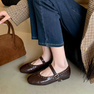 Low Heel Mary Janes Flat Bottom Shoes Beautiful French Style Casual Fashion Single Shoes round Toe Anti-Slip Rubber Sole