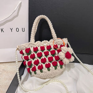 Finished Tulip Hand-Woven Bag Wool Hook Knitting Shoulder Messenger Bag Gifts for Girlfriend Handbag