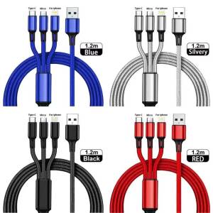 Cáp Sạc Đa Cổng USB 3 Trong 1 Type C & Micro USB Cho iPhone 14/13/12 Xiaomi - Dây Sạc Điện Thoại Di Động Với Dòng Điện Tối Đa 2.4A