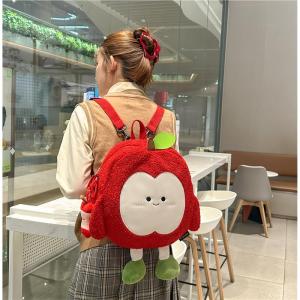 Cute Apple Plush Backpack Womens Dual-Use Cartoon Fruit Series Furry Student Backpack Gift for Girlfriend Winter New Arrival