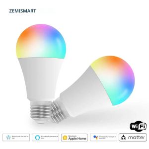 Matter Over WiFi หลอดไฟ LED 9W หรี่แสงได้ RGBCW สนับสนุน Homekit Alexa Google Home Smartthings Home Assistant ควบคุม 120V