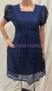 Dress Midi MADEL-86 Lengan Balon Pinggang Belakang Karet Bahan Brukat Tebal Realpict LD 96 PJG 104 CM