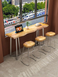 Solid Wood Bar Table Restaurant Wall Mounted Home Balcony Narrow Table Milk Tea Shop High Leg Bar Table And Chairs