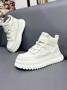 Casual High-Top Martin Boots Mens Shoes White Thick Bottom Heightening Board Shoes Sporty Trendy Flat Heel round Toe PVC Outsole