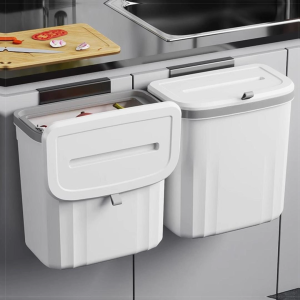 ถังขยะในครัว แบบติดผนัง ถังขยะแขวน มีฝาปิด สําหรับห้องครัว ห้องน้ำ ห้องรับแขก ถังขยะอเนกประสงค์ 2 สี