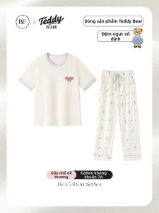 Bộ đồ ngủ BE Teddy Bear nữ làm bằng cotton tay ngắn có đệm ngực