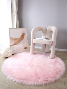 พรมขนแกะทรงกลมเพิ่มความหนาพรมกลมสีชมพูขนยาวดูแพงพรมปูพื้นเก้าอี้แต่งหน้าห้องรับฝากของโต๊ะเครื่องแป้ง