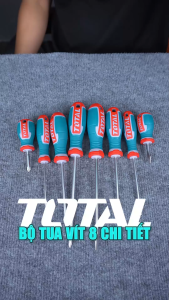 Bộ tua vít dẹp TOTAL kèm tuốc nơ vít bake thép Cr-V siêu cứng chuôi tròn tay cầm cao su bộ tua vít đa năng chính hãng