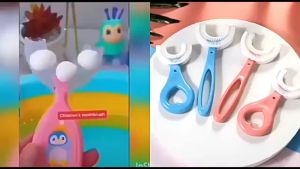 แปรงสีฟันเด็กรูปตัวยู แปรงสีฟันเด็ก แปรงสีฟัน สำหรับเด็กอายุ2-12ปื้ แปร้งสีฟันตัวยู วัสดุซิลิ โคนขนนุ่ม