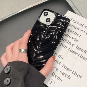 แฟชั่น Cool 3D สีดำไม่สม่ำเสมอหัวใจรักรูปหัวใจโทรศัพท์ Tpu แบบน่มสำหรับ Iphone 14PROMAX 14 13 Pro Max 13 13pro 12 Pro Max 12 11