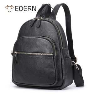 EDERN ใหม่ผู้หญิงกระเป๋าเป้สะพายหลังหนังแท้ กันน้ำกระเป๋าเป้หญิงขนาดเล็กกระเป๋านักเรียนแบบลำลองแฟชั่นสำหรับหญิงสาวหนังวัว Daypack