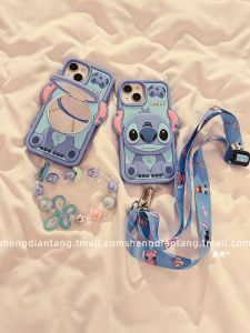 Cartoon Stitch Flip Mirror for Apple 16promax Phone Case Iphone16 New Arrival 15 Stereo 14 Cute 13 Crossbody 12 Womens 15Promax Soft Silicone Protective Case Chain