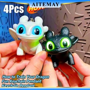 Aitemay 4 chiếc móc khóa không răng phát sáng 2 chiếc-Cách Huấn Luyện Rồng của bạn đèn ngủ dễ thương Charm Gắn Túi & trang trí để bàn quà tặng kỳ nghỉ hoàn hảo