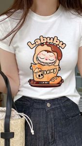 BAJU KAOS WANITA LENGAN PENDEK SLIM FIT LABUBU KATUN COMBED T SHIRT SHORT KATUN LEMBUT