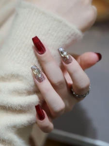 New Years New Style Red Ruby Flashing French Cat Eye Nail Art White Enhancing Pure Handmade Wearable False Nails Bright Color