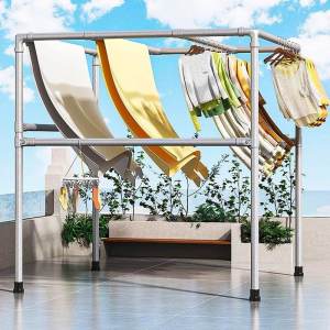 Steel Pipe Drying Rack Balcony Household Corrosion-resistant Outdoor Simple Drying Quilt Multi-functional Easily Move Height-adjustable Drying Rack