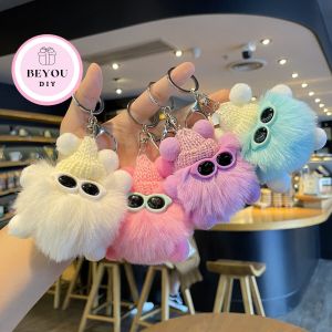 Móc Khóa Gấu Bông Lông Xù Đeo Kính Cute Móc Chìa Khoá